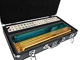 American Mah Jongg Set by White Swan – 166 Ivory Colored Engraved Tiles – 4 x All-in-One Rack/Pushers – Aluminum Case - Black
