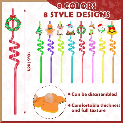 8 pitillos de Navidad con diseños de Santa y muñeco de nieve miniatura 2