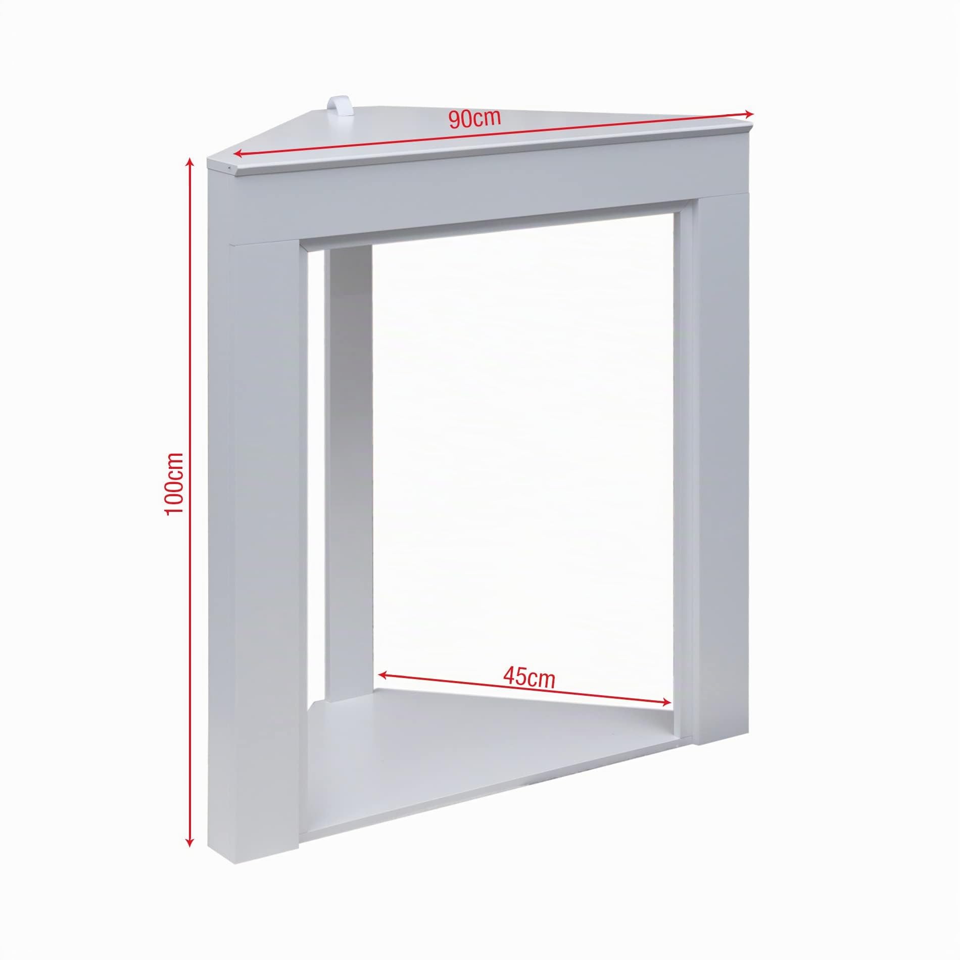 Rebecca Mobili Eckkaminrahmen, Dekorativer Eckkamin, Weiß, MDF, Für Wohnzimmer Schlafzimmer - Maße: 100 x 90 x 45 cm (HxLxB) - Art. RE6742