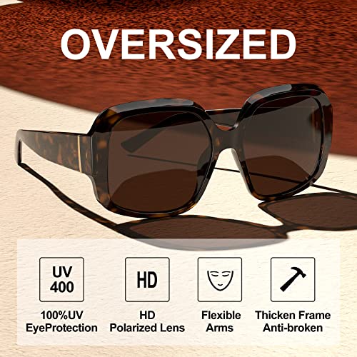 Oversized Sunglasses for Women Polarized 100% UV Protection Spring Hinges for Big Head Square Trendy Classic Frame3