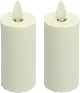 Liown 17777 - 1.5" x 3" Ivory (Unscented) Straight Edge Battery Operated Moving Flame LED Matte Plastic Votive Candle with Timer (2 pack)