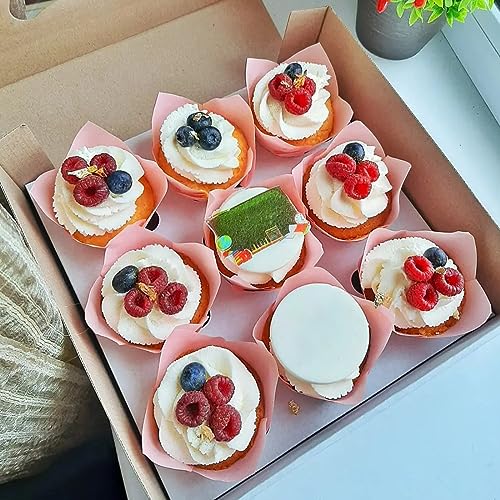 Image of 200 Pieces Tulip Cupcake Muffin Liners Greaseproof Paper Baking Cups Cupcake Wrappers for Birthday Wedding Party Baby Showers Catering Restaurants(Pink)
