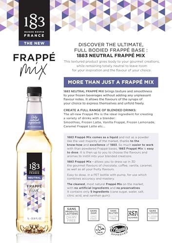 Image of 1883 Frappe Mix Syrup for Coffee and Drinks, Made in France, 1 Liter Plastic Bottle