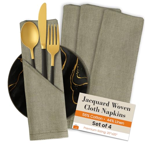 Premium Cotton Linen Napkins - Elegant Jacquard Woven Cloth for D...