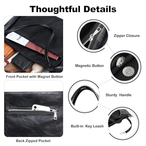 Image of Large Tote Bag for Women 16L Work Tote Purse with Zipper Vegan Leather Ladies Handbags