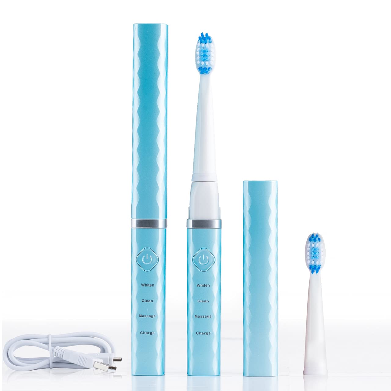 Pop Sonic USB Charge Anywhere Toothbrush (Hawaiian Blue) Bonus 2 Pack Replacement Heads | Rechargeable Toothbrush w/Up to 40,000 Brush Strokes/Minute