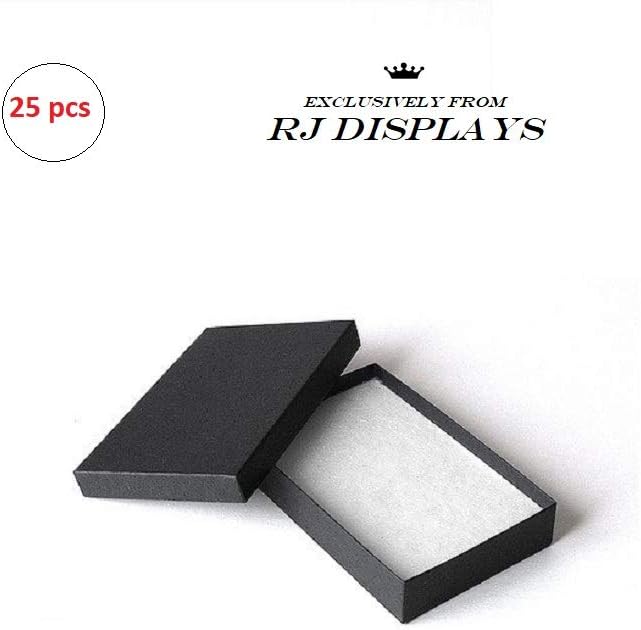 RJ Displays 25 Pack Matte Black Cotton Filled Jewelry Gift Boxes, Black Cardboard Jewelry Packaging Boxes for Necklaces, Bracelets and Anklets, Cotton Filled Gift Boxes Bulk, Size 5.25" x 3.75" x 1"
