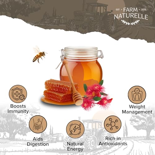 Image of Farm Naturelle Raw Eucalyptus Honey 450g| Glass Bottle | 100% Pure Unprocessed & Natural Honey | Ayurvedic & Rich in Vitamins and Minerals | Helps Boost Immunity
