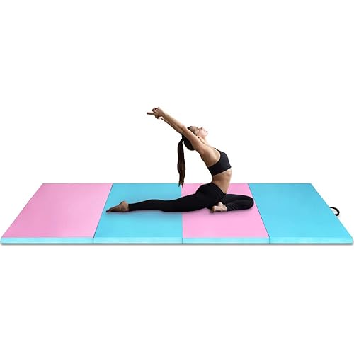4'x8'x2 Thick Folding Gymnastics Mat, Gym Exercise Pad with Carrying Handles, PU Leather Tumbling Mats, Lightweight Gymnastics Panel Mat for MMA, Aerobics, Stretching, Home Yoga