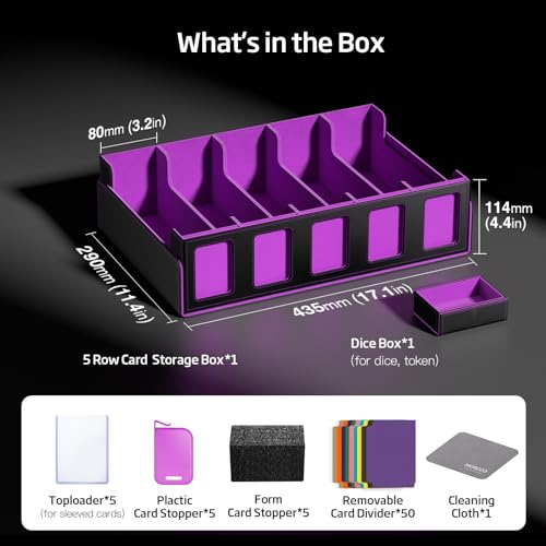 Image of 3900+ Trading Card Storage Box for MTG TCG PTCG Sports Card, Black Purple | 5-Row 3900+ Capacity Card Case, Magnetic Lid & Commander Display, Top Loader Storage, Includes Dividers & Dice Box