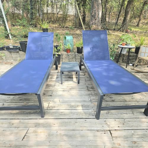 Image of PURPLE LEAF Patio Chaise Lounge with Wheels, Fade-Resistant, Navy