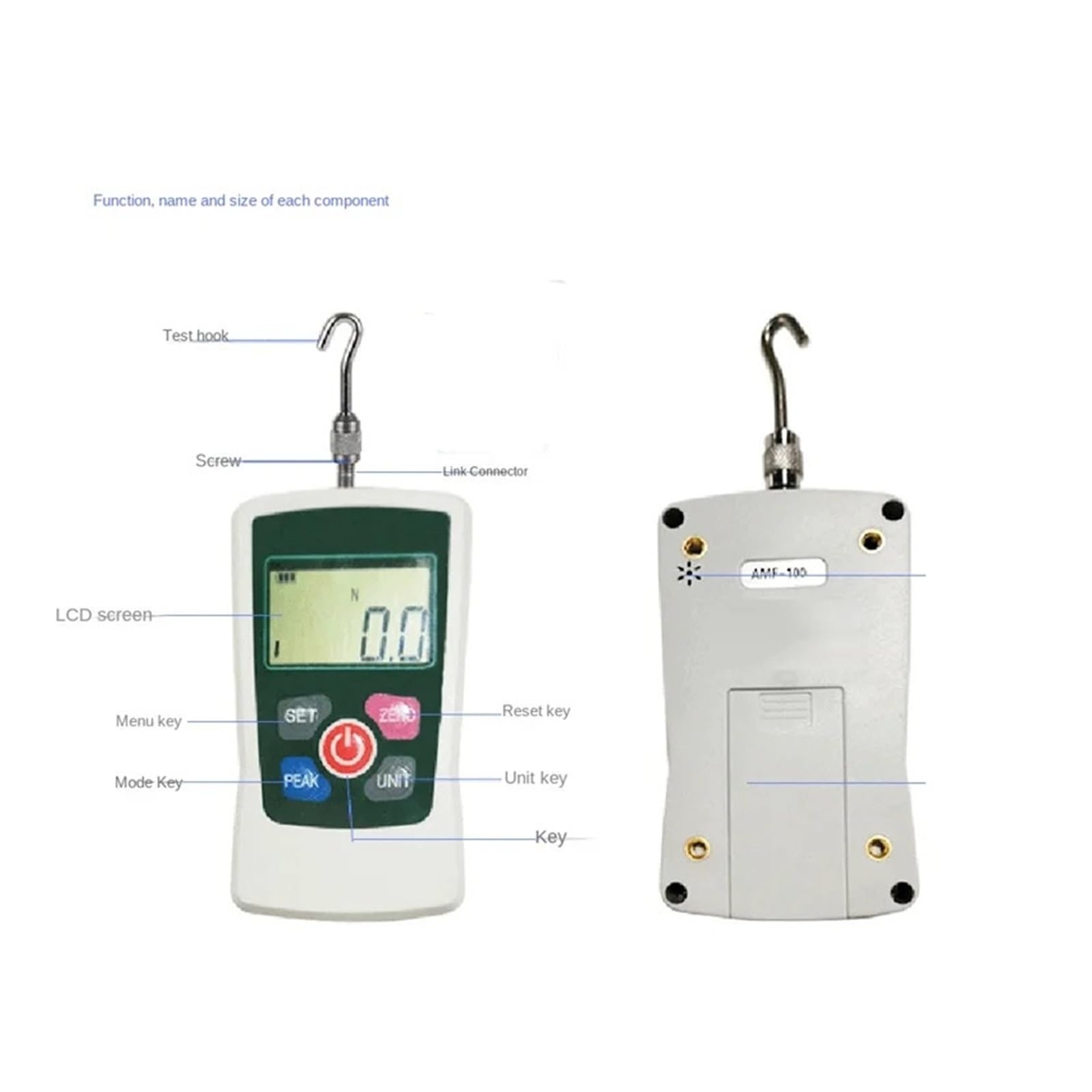 Dinamómetro portátil digital de 500 N con pantalla LCD for la enseñanza de física mecánica en laboratorios escolares. Varias pruebas(100N/10kg)