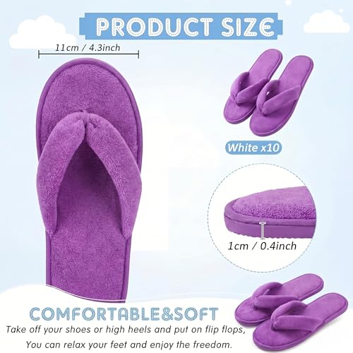 Image of Unittype 10 Pairs Spa Slippers Flip Flops Thong Sandal Slippers Soft Coral Fleece for House Guest Hotel