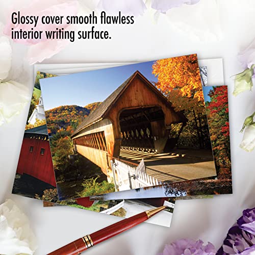 Image of The Best Card Company - 10 Beautiful Note Cards Blank (4 x 5.12 Inch) - Fall and Autumn Season, Boxed Notecard Assortment - Covered Bridges M2374OCB