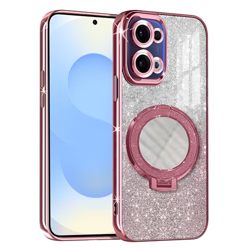 Image of Gradient Glitter Magnetic Ring Stand Case for Oppo Reno13 5G- Shockproof, Stylish & Durable Soft TPU Slim Protective Cover with Removable Glitter Paper (Rose Gold)