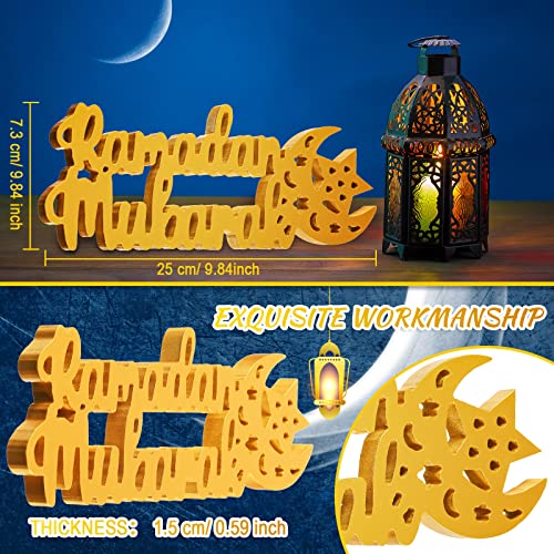 Queekay 9.8in Ramadan Mubarak Sign Table Decorations for Home Ramadan Eid Mubarak Table Decor Wooden Centerpiece Tabletop Decor for Islamic Gifts Home Office Party Decorations by Queekay - Image 2