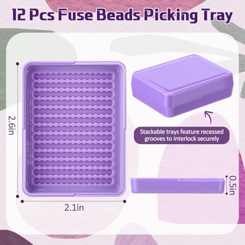 Image of Beeveer 12 Pcs 2.6mm Fuse Beads Picking Trays 2.6 x 2 Inches Bead Sorting Trays Organizer Efficient Sorting Tools for Melty Beads for DIY Arts Crafts