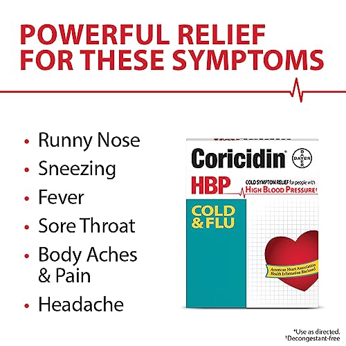 Coricidin Hbp Decongestant-Free Cold & Flu Medicine For Hypertensives, Cold & Flu Symptom Relief For People With High Blood Pressure, 325 Mg Acetaminophen Tablets (20 Count), Multicolor (533815) #TOP2