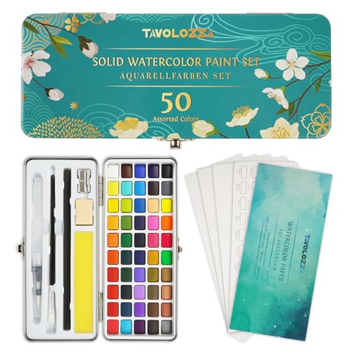 TAVOLOZZA Watercolor Paint Set, 50 Vivid Colors Including Metallic and Fluorescent Colors in Gift Box,Perfect Watercolor Set for Artists, Painting Lovers