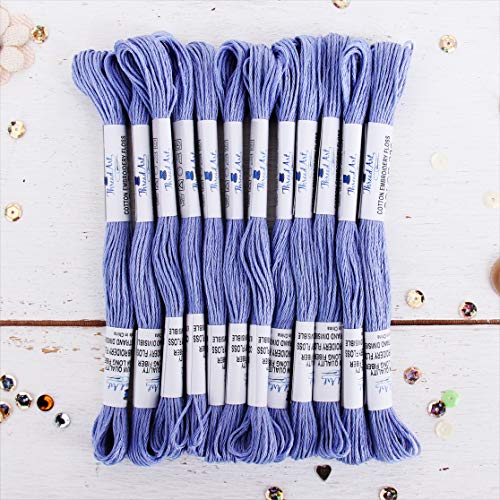 Image of 12 Skeins ThreadArt Cotton Embroidery Floss, Light Blue | Long fiber cotton embroidery floss for cross stitch, hand embroidery and bracelets. Six-strand floss separates easily.