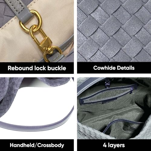 Image of Women's Braided Suede Tote Bag Stylish Suede Hobo Shoulder Bag with Woven Details for Work Travel