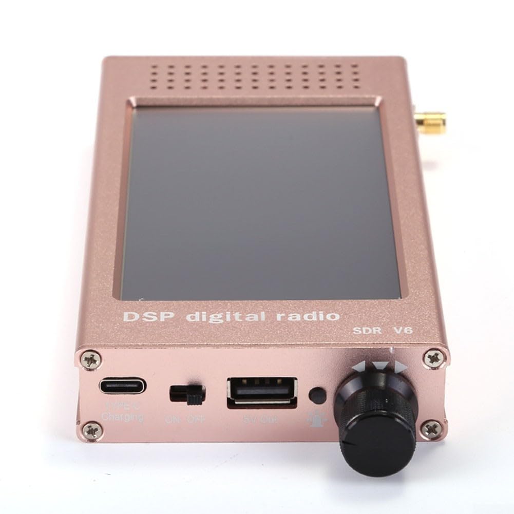 SDR-V6 Software-definierter Funkempfänger, 100 kHz-149 MHz, Vollbandabdeckung mit 4,3 Zoll IPS-Touchscreen, 3000 mAh Akku, CNC-Aluminiumlegierung, Gehäuse für Amateurfunk, Kurzwelle (Rosa)