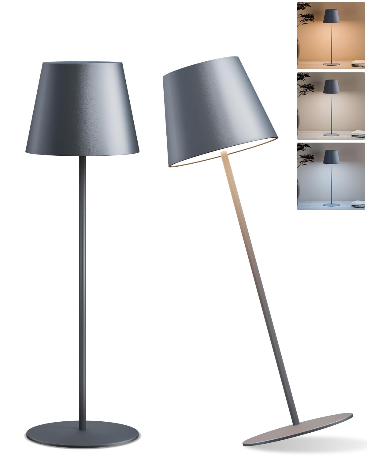 FUYO 2 Stück LED Tischlampe kabellos akku Nachttischlampe - USB-C Aufladbar, Touch Dimmbar 3-Stufig Warmlicht, Wasserdicht, für Indoor Outdoor​​​​ (Grau)
