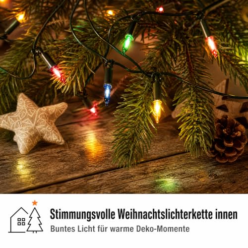 hellum Lichterkette innen mit Stecker, Mini Lichterkette 35 bunte Pisellokerzen, beleuchtete Länge 5,10 m, grünes Kabel, für Weihnachten… – Ansicht 5