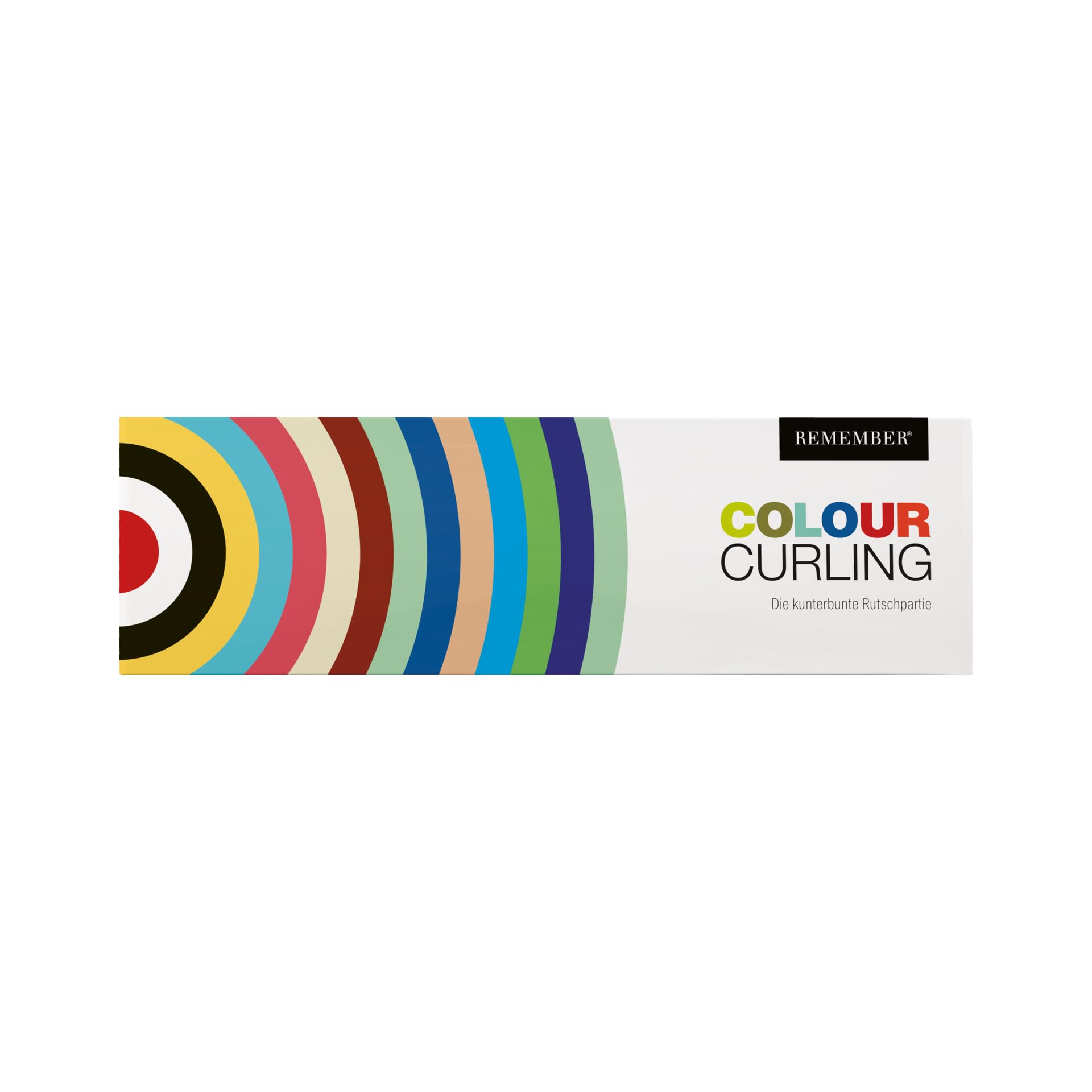 Remember Colour Curling | The Colourful Slide Game mit großer Spielmatte 150x50cm aus Neopren | 18 Spielsteine aus Holz | Baumwollbeutel für Transport | 2-8 Spieler | ab 6 Jahren