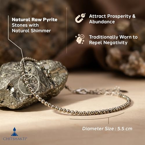 Image of Chitshakti Original Certified Pyrite Anklet - 2mm | Raw Natural Pyrite Stone Payal for Wealth, Luck & Protection | Money Magnet Crystal Anklet | Spiritual Healing Jewellery Gift for Women