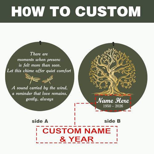 Image of Peraonslized Tree of Life Memorial Wind Chimes for Loss of Loved One Mom Dad, 30 /36 inch Wind Chime Sympathy Remembrance Condolences Gifts for Loss, Produced in Texas