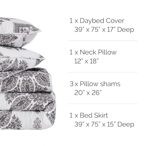 Image of Southshore Fine Living, Inc. Twin Day Bed Comforter Sets, 6-Piece Boho Bedding Set with Daybed Cover, 3 Pillow Shams, Bedskirt, Throw Pillow - Twin Day Bed Cover Set, Infinity Grey