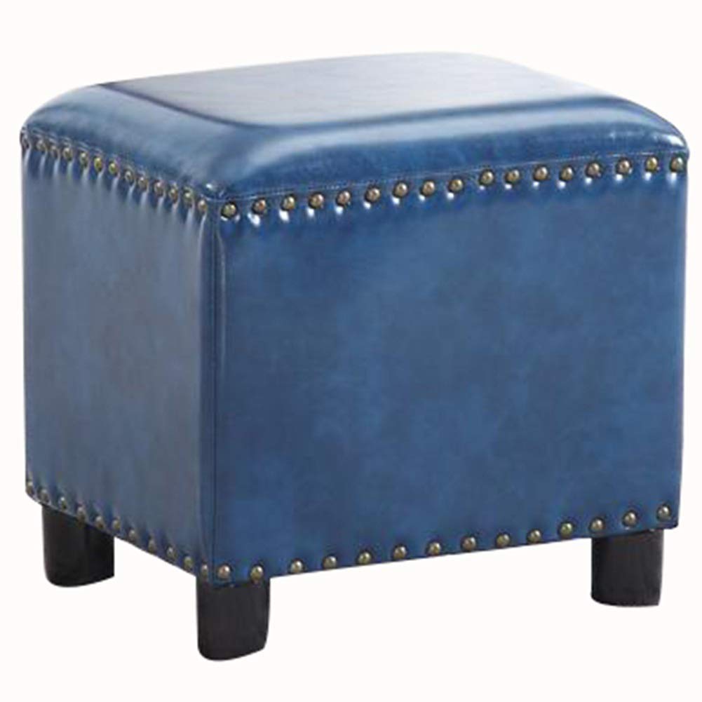 Pouf repose-pieds design en bois massif et rev&ecirc;tement souple bleu