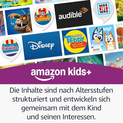 Echo Dot Kids (Neueste Generation) | Smarter WLAN- und Bluetooth-Lautsprecher | 1 Jahr Amazon Kids+ inklusive | Regenbogenwirbel, mit Alexa+ Early Access