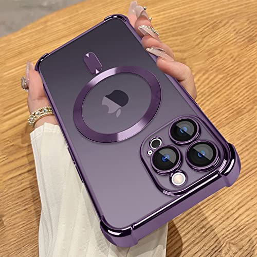 Illians Clear Case for iPhone 14 Pro Max (Compatible with MagSafe) Built-in Magnet Camera Lens Protector Full Body Shockproof Protection Anti-Scratch iPhone 14 Pro Max Case for Women Men - Purple