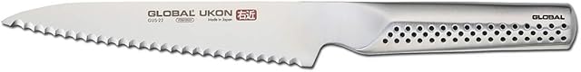 Global GUS-22 UKON Utility Knife with 15cm Serrated Blade, CROMOVA 18 Stainless Steel