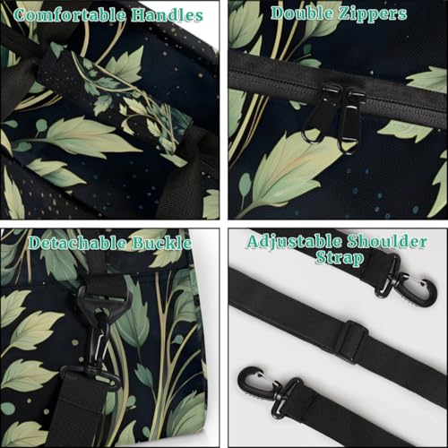 Abstract Leaves Gym Travel Duffle Bag for Women & Men with Front Zipper Pocket for Sports, Overnight, Weekender, Carry On,Workout & Dance Bag,18.9 * 8.7 * 10.6 in4