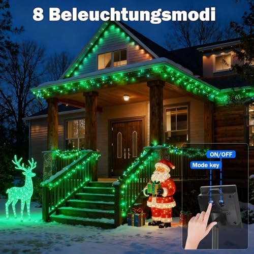 SOLARBABY Guirnaldas Luces Exterior Solar, 4 x 10M 100 LED Luces Navidad Exterior Solares 8 Modo,IP65 Impermeable Navidad Cadena de Luces Solares para Exteriores Jardín Del Arbol Xmas Decor, Verde - imagen 3