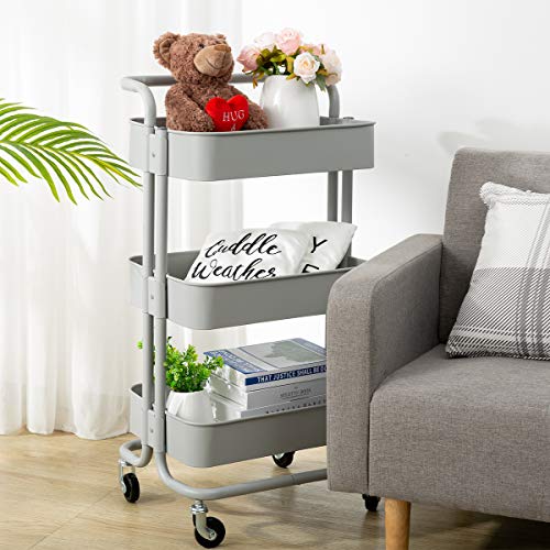image for HollyHOME 3-Tier Metal Utility Service Cart Rolling Storage Shelves wi