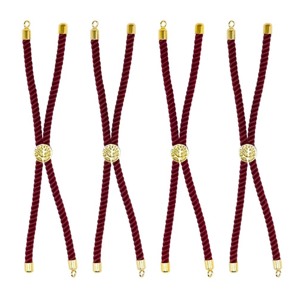 Image of Satra Traders Adjustable Nylon Slider Bracelet Twisted Cord with Brass Findings | Size : 23cm | Qty : 5pcs | Maroon