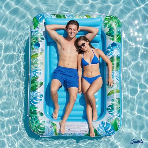 JAMBO XL Inflatable Tanning Pool Lounger Float, 80 x 56 Sun Tanning Pool Float with Pillow, Double Water Lounge Raft Pool Floatie for Adults Tanning Raft Water Tanning Bed Kiddie Pool Floats - image 8