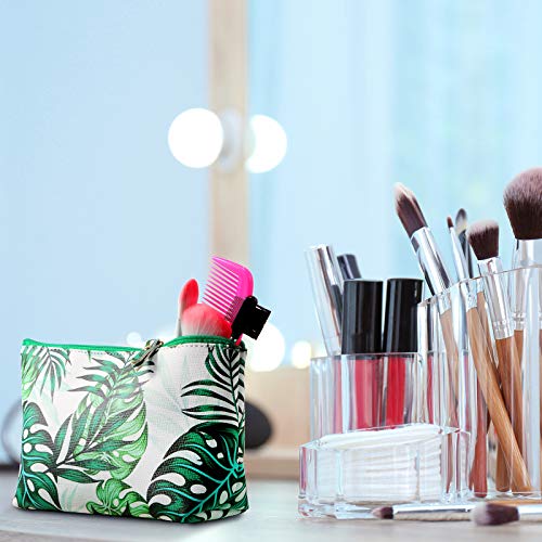 4 Pieces Cosmetic Makeup Bags Waterproof Tropical Travel Cases Portable Makeup Display Cases Organizers Pouch Purse Handbag With Zipper, Printed With Flamingo, Palm Leaves, Pineapple, Watermelon #TOP4