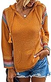 ASOMI Pullover Damen V-Ausschnitt Oversized Hoodie Langarm Herbst Winter Lang Kapuzenpullover Sweatshirts mit Taschen Orange Large