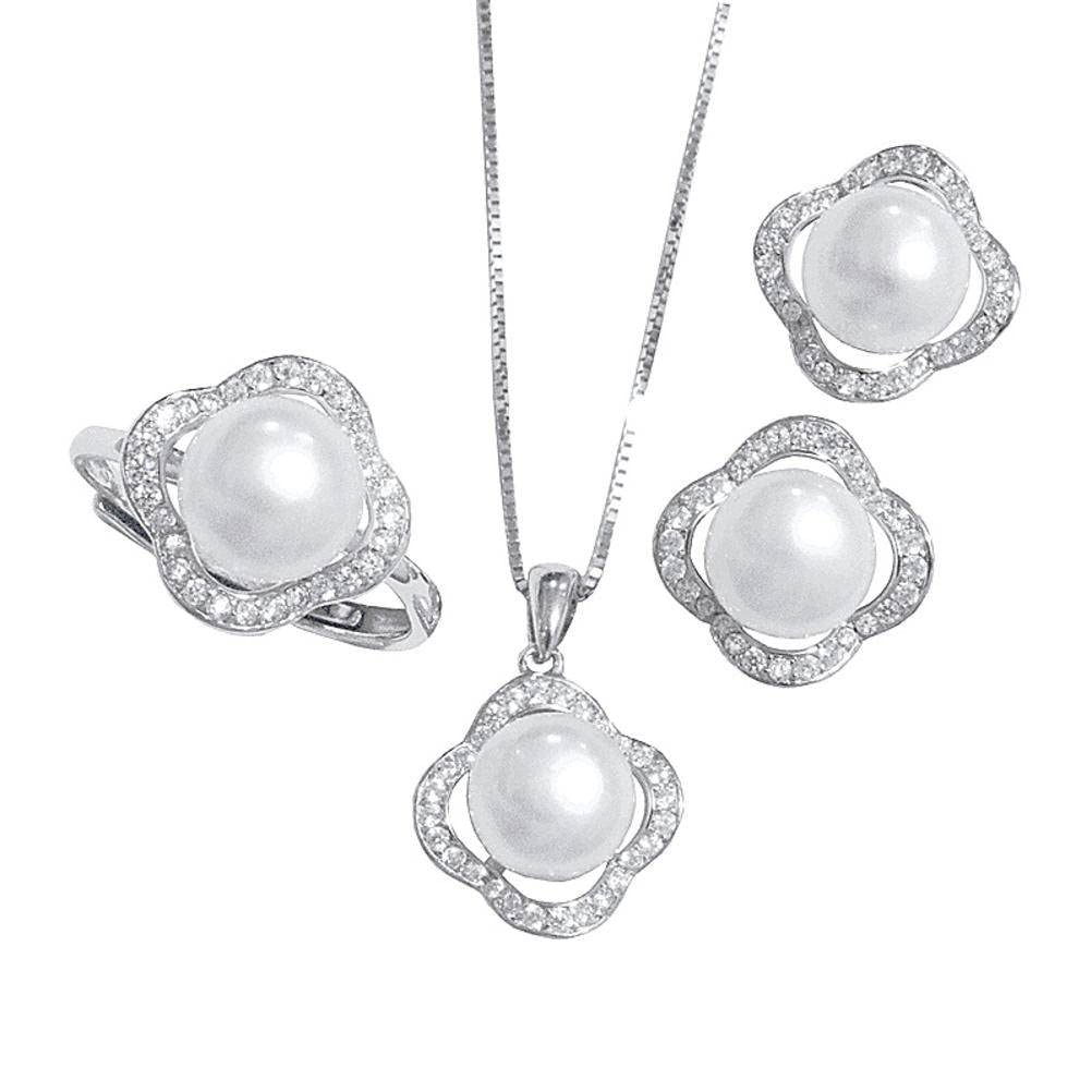 Pendientes de aro 925 y collar de agua dulce para mujer conjunto 7