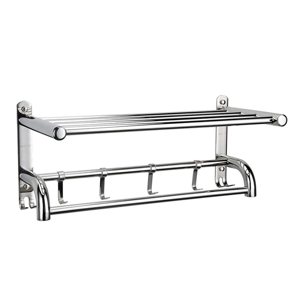 FGXHHS Towel Rack,Bathroom Rack,Wall Mounted Double Holder,304 Stainless Steel Polished Shelf,with Bar Holder and Hooks Wall-40cm (50cm)