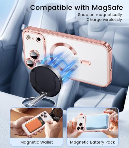 Image of VONZEE Compatible with iPhone 17 Pro Max Case with MagSafe, Transparent Shockproof Back Cover, Anti-Yellow Slim Protective Case with Camera Protection - Rose Gold