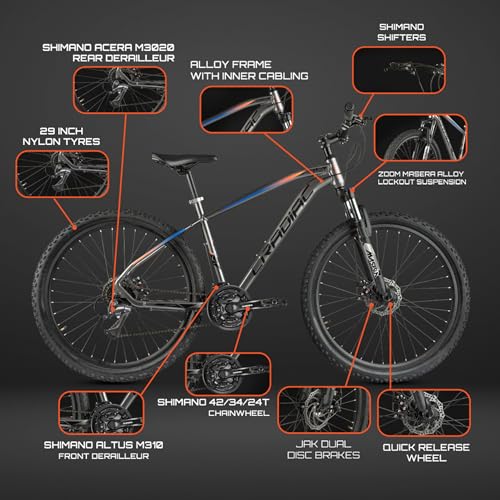 Image of CRADIAC - XC 900 GEN 3 | MTB 24 Gear Cycle | 29 INCH Alloy Cycle for Men | 24 Speed Mountain Bike with Aluminium Frame, Disc Brakes & Zoom Lockout Suspension Fork | 14+ Years & 5.8FT +, Unisex