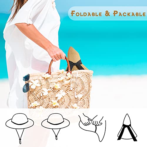 Image of Beach Hat for Women, Wide Brim Sun Straw Hats for Women, Sun Hat Womens UPF 50+ UV Protection, Floppy Foldable Summer Hats