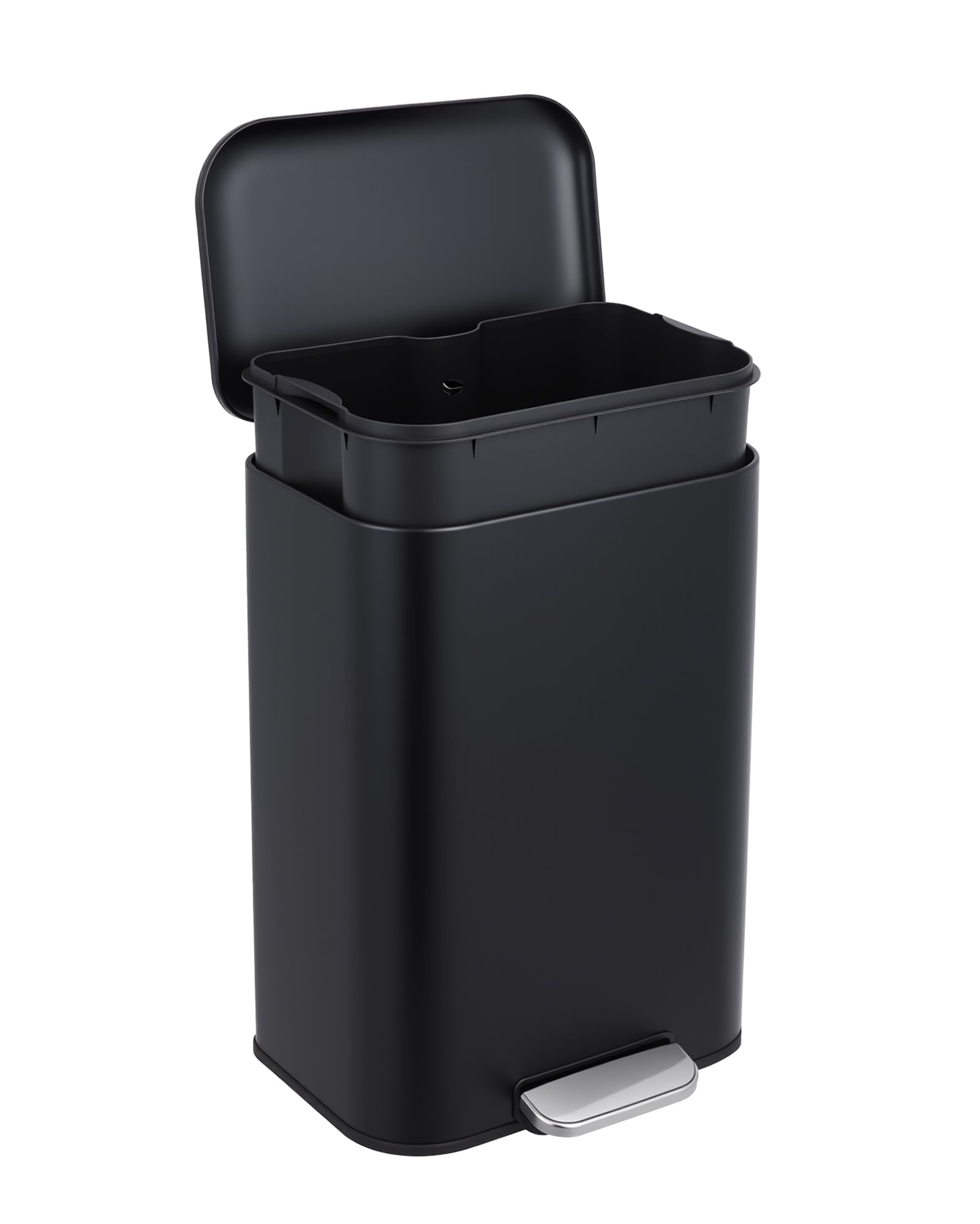 Garvee 13 gal Kitchen Trash Can, Step Garbage Can with Soft-Close Lid, Stainless Steel Recycling Bin with Removable Inner Bucket, Rectangular Waste Container for Living Room, Office, Black