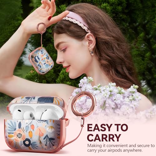 Image of Inesore for AirPods Pro 3 Case Cover 2025 with Lock-Blue Flower | Two-Piece Design,with Gold Keychain & Clean Pen, As Phone Stand,Support Wireless Charging,Cute Luxury Case for Women Girly
